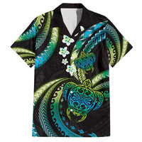 Hawaii Turtles Plumeria Hawaiian Shirt Chartreuse Cyan Polynesian Pattern