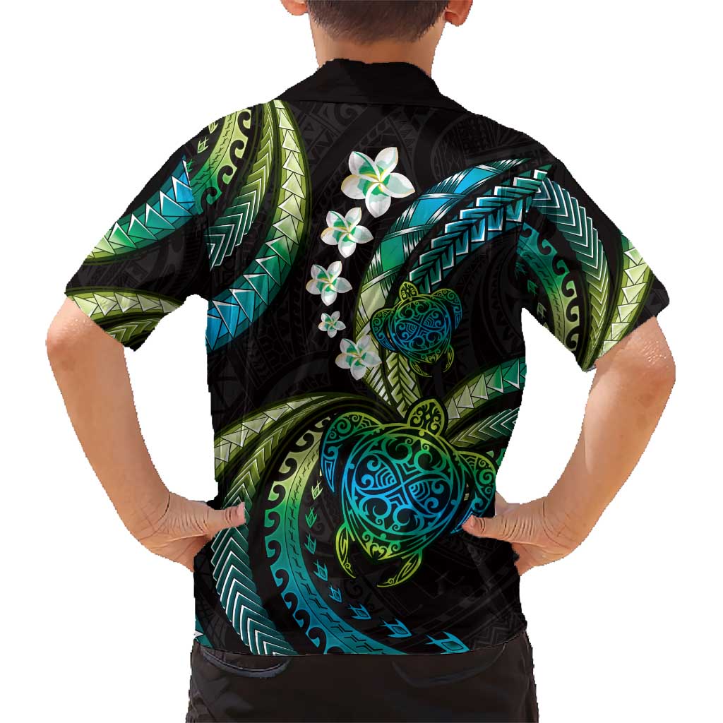 Hawaii Turtles Plumeria Hawaiian Shirt Chartreuse Cyan Polynesian Pattern