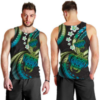 Hawaii Turtles Plumeria Men Tank Top Chartreuse Cyan Polynesian Pattern