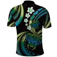 Hawaii Turtles Plumeria Polo Shirt Chartreuse Cyan Polynesian Pattern