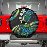 Hawaii Turtles Plumeria Spare Tire Cover Chartreuse Cyan Polynesian Pattern