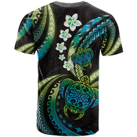 Hawaii Turtles Plumeria T Shirt Chartreuse Cyan Polynesian Pattern