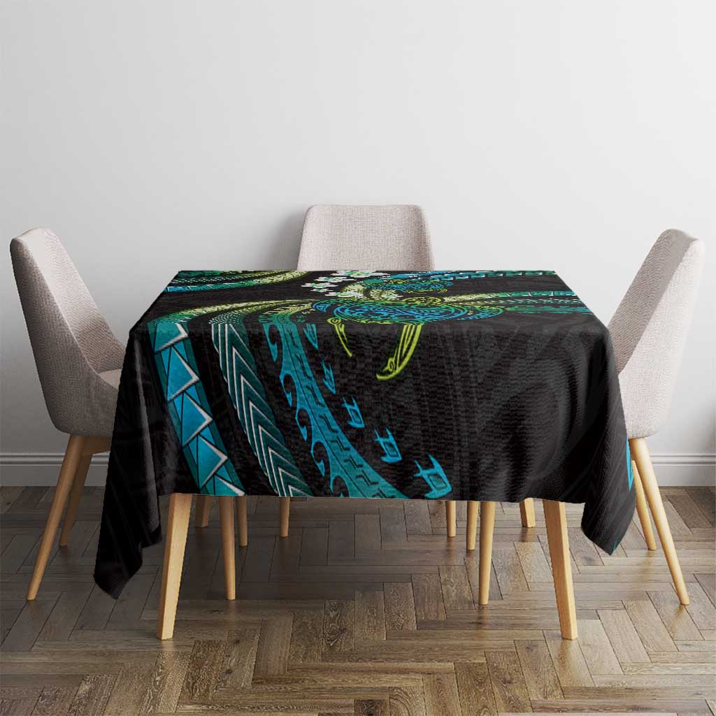 Hawaii Turtles Plumeria Tablecloth Chartreuse Cyan Polynesian Pattern