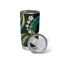 Hawaii Turtles Plumeria Tumbler Cup Chartreuse Cyan Polynesian Pattern LT01 - Polynesian Pride