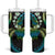Hawaii Turtles Plumeria Tumbler With Handle Chartreuse Cyan Polynesian Pattern