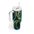 Hawaii Turtles Plumeria Tumbler With Handle Chartreuse Cyan Polynesian Pattern