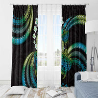Hawaii Turtles Plumeria Window Curtain Chartreuse Cyan Polynesian Pattern