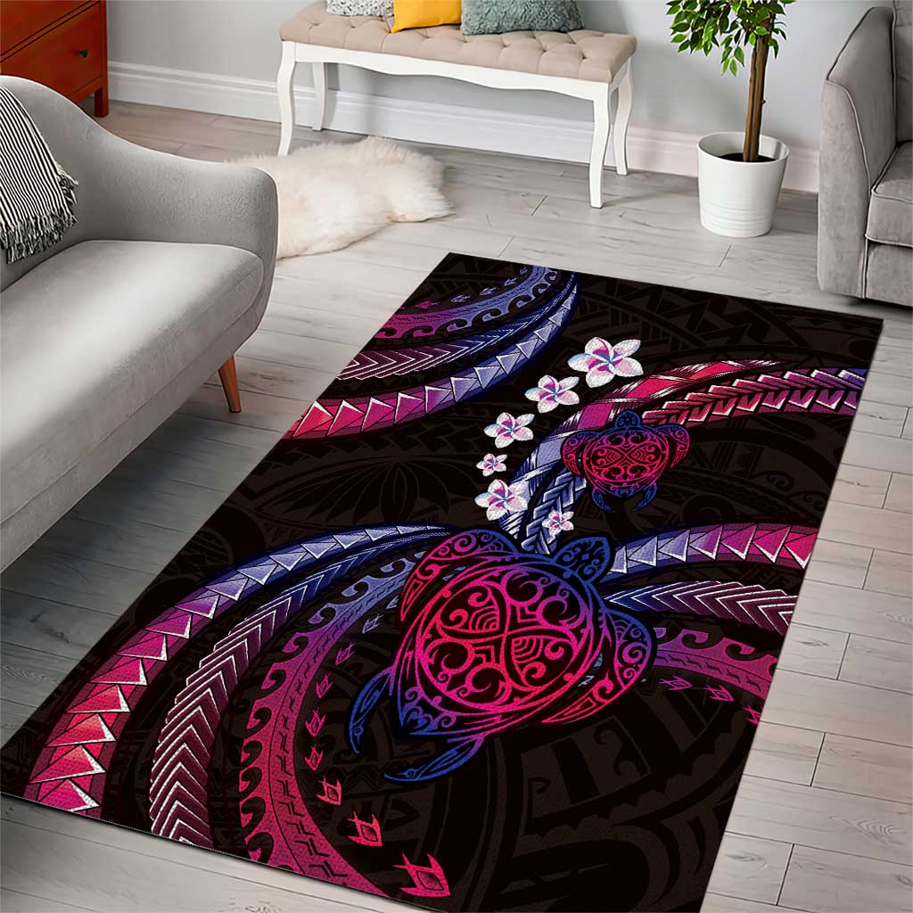 Hawaii Turtles Plumeria Area Rug Sweet Gradient Polynesian Pattern