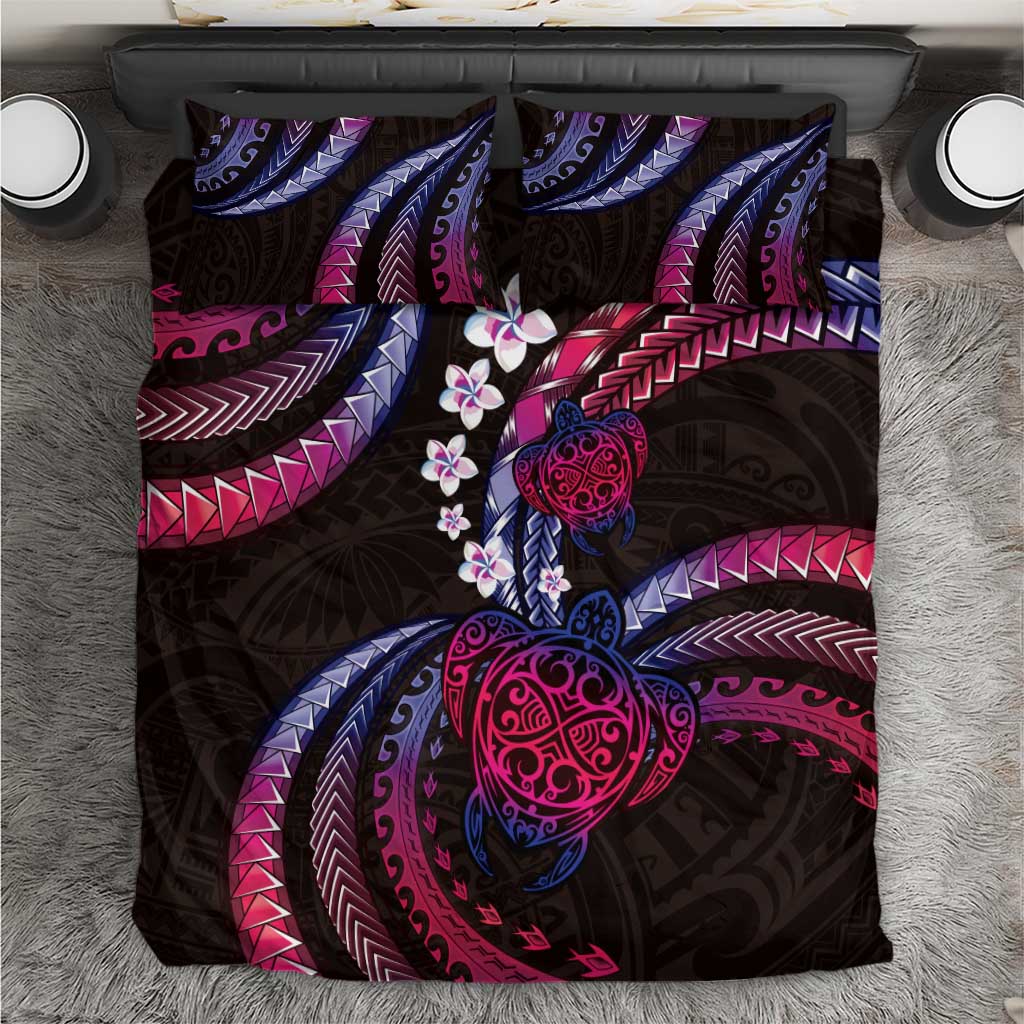 Hawaii Turtles Plumeria Bedding Set Sweet Gradient Polynesian Pattern
