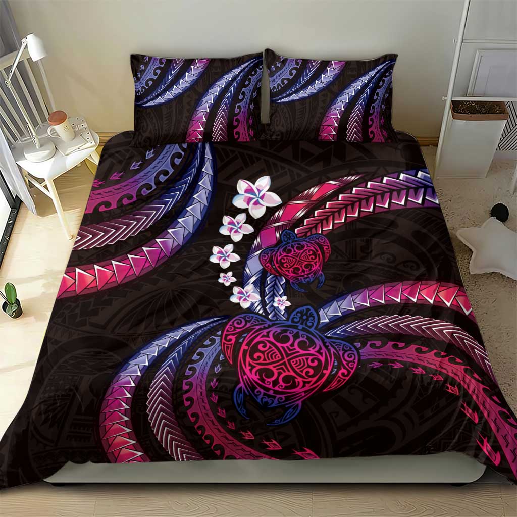 Hawaii Turtles Plumeria Bedding Set Sweet Gradient Polynesian Pattern