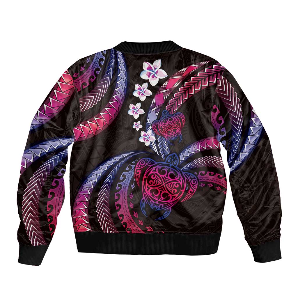 Hawaii Turtles Plumeria Bomber Jacket Sweet Gradient Polynesian Pattern