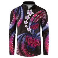 Hawaii Turtles Plumeria Button Sweatshirt Sweet Gradient Polynesian Pattern