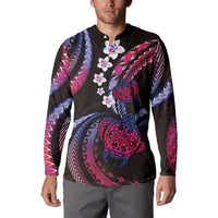 Hawaii Turtles Plumeria Button Sweatshirt Sweet Gradient Polynesian Pattern