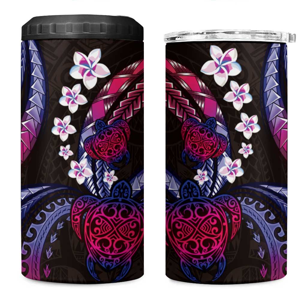 Hawaii Turtles Plumeria 4 in 1 Can Cooler Tumbler Sweet Gradient Polynesian Pattern