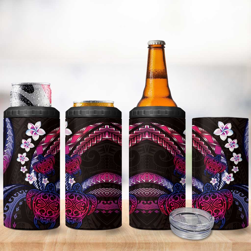 Hawaii Turtles Plumeria 4 in 1 Can Cooler Tumbler Sweet Gradient Polynesian Pattern