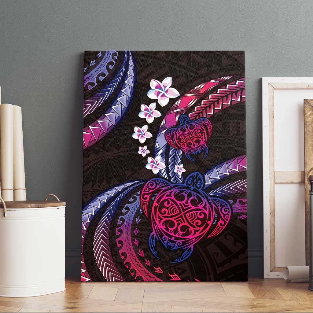 Hawaii Turtles Plumeria Canvas Wall Art Sweet Gradient Polynesian Pattern