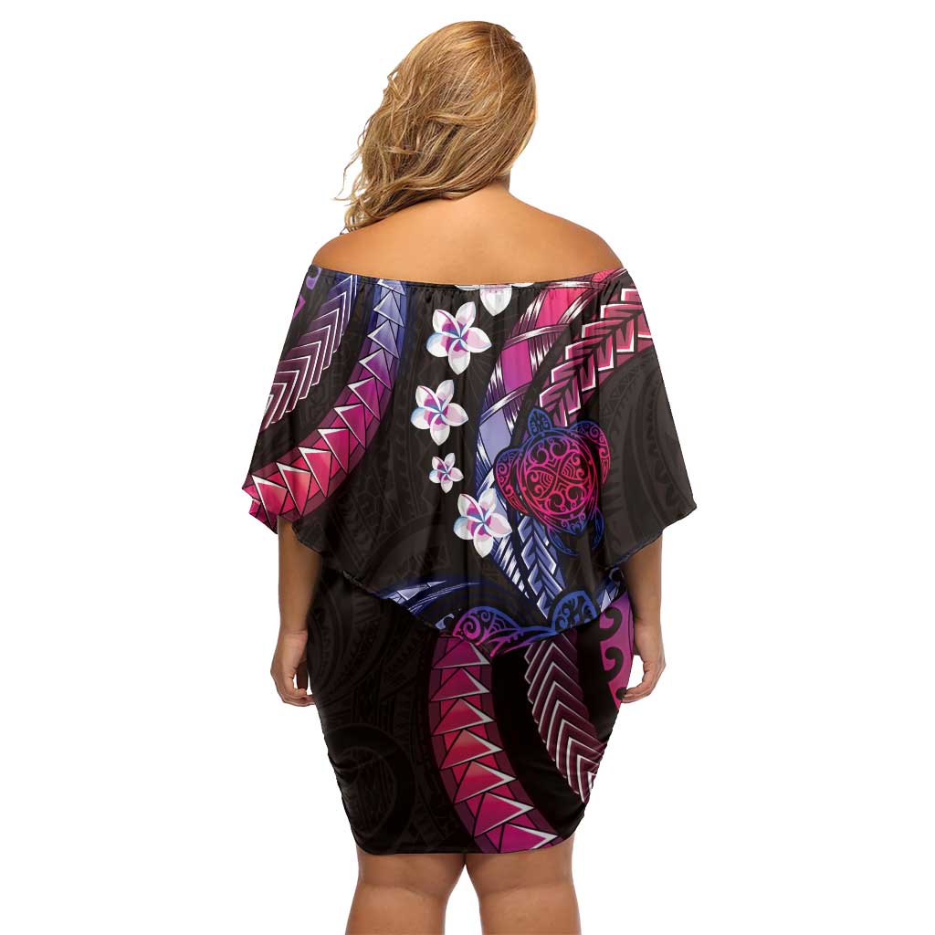 Hawaii Turtles Plumeria Family Matching Off Shoulder Short Dress and Hawaiian Shirt Sweet Gradient Polynesian Pattern