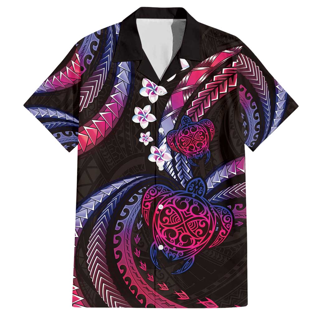 Hawaii Turtles Plumeria Family Matching Short Sleeve Bodycon Dress and Hawaiian Shirt Sweet Gradient Polynesian Pattern