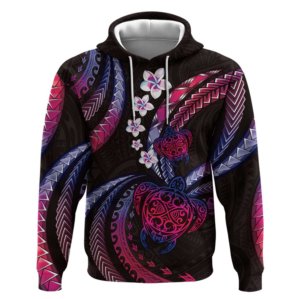 Hawaii Turtles Plumeria Hoodie Sweet Gradient Polynesian Pattern