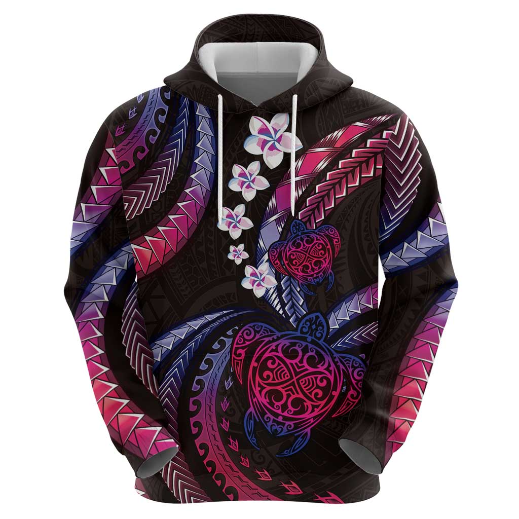 Hawaii Turtles Plumeria Hoodie Sweet Gradient Polynesian Pattern