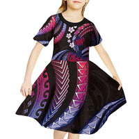 Hawaii Turtles Plumeria Kid Short Sleeve Dress Sweet Gradient Polynesian Pattern