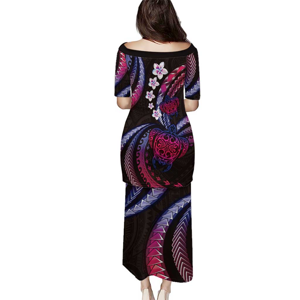 Hawaii Turtles Plumeria Puletasi Sweet Gradient Polynesian Pattern