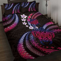 Hawaii Turtles Plumeria Quilt Bed Set Sweet Gradient Polynesian Pattern