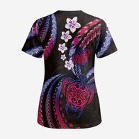 Hawaii Turtles Plumeria Scrub Top Sweet Gradient Polynesian Pattern - Polynesian Pride