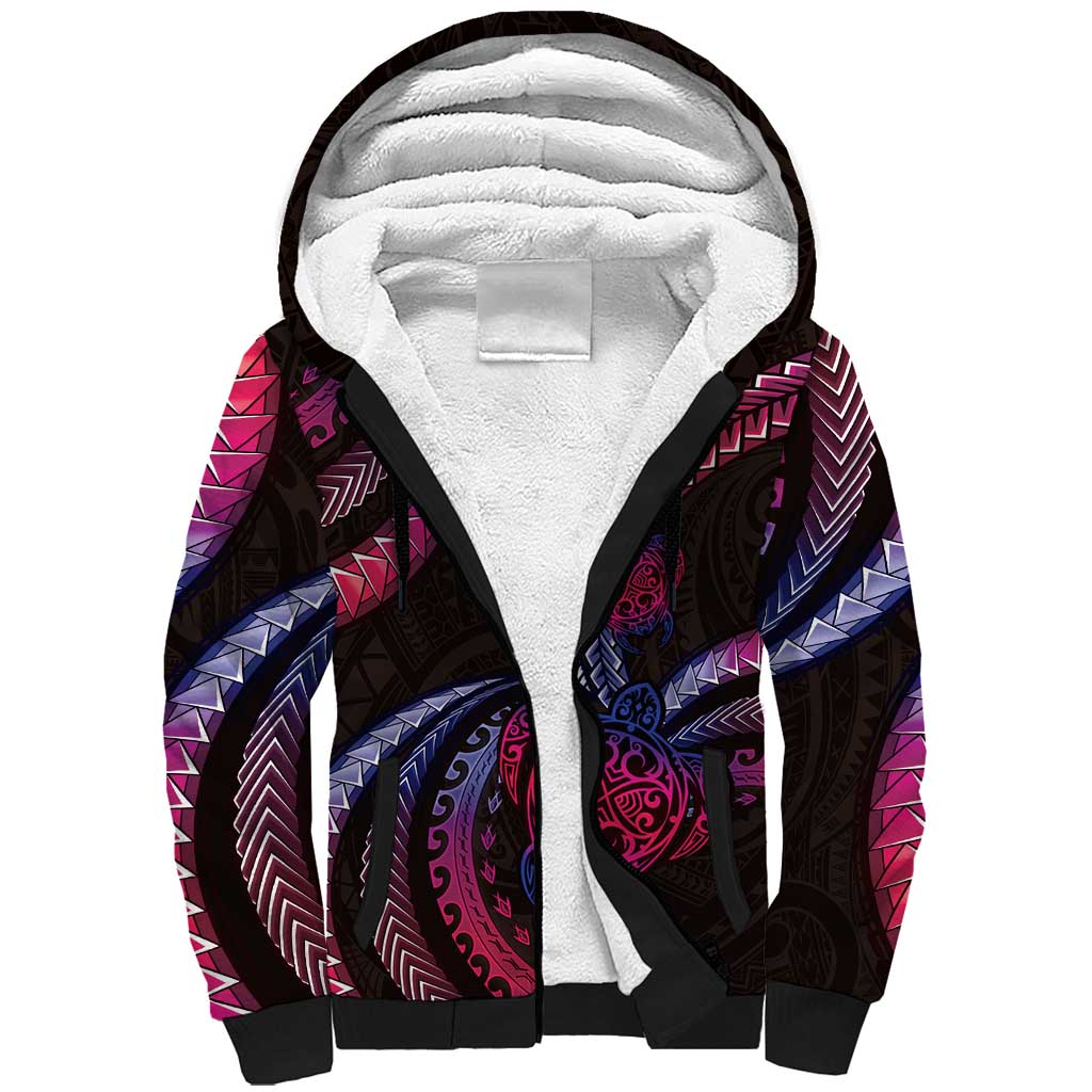 Hawaii Turtles Plumeria Sherpa Hoodie Sweet Gradient Polynesian Pattern