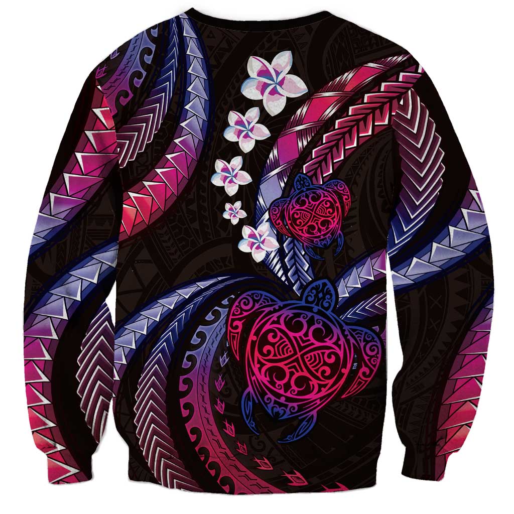 Hawaii Turtles Plumeria Sweatshirt Sweet Gradient Polynesian Pattern