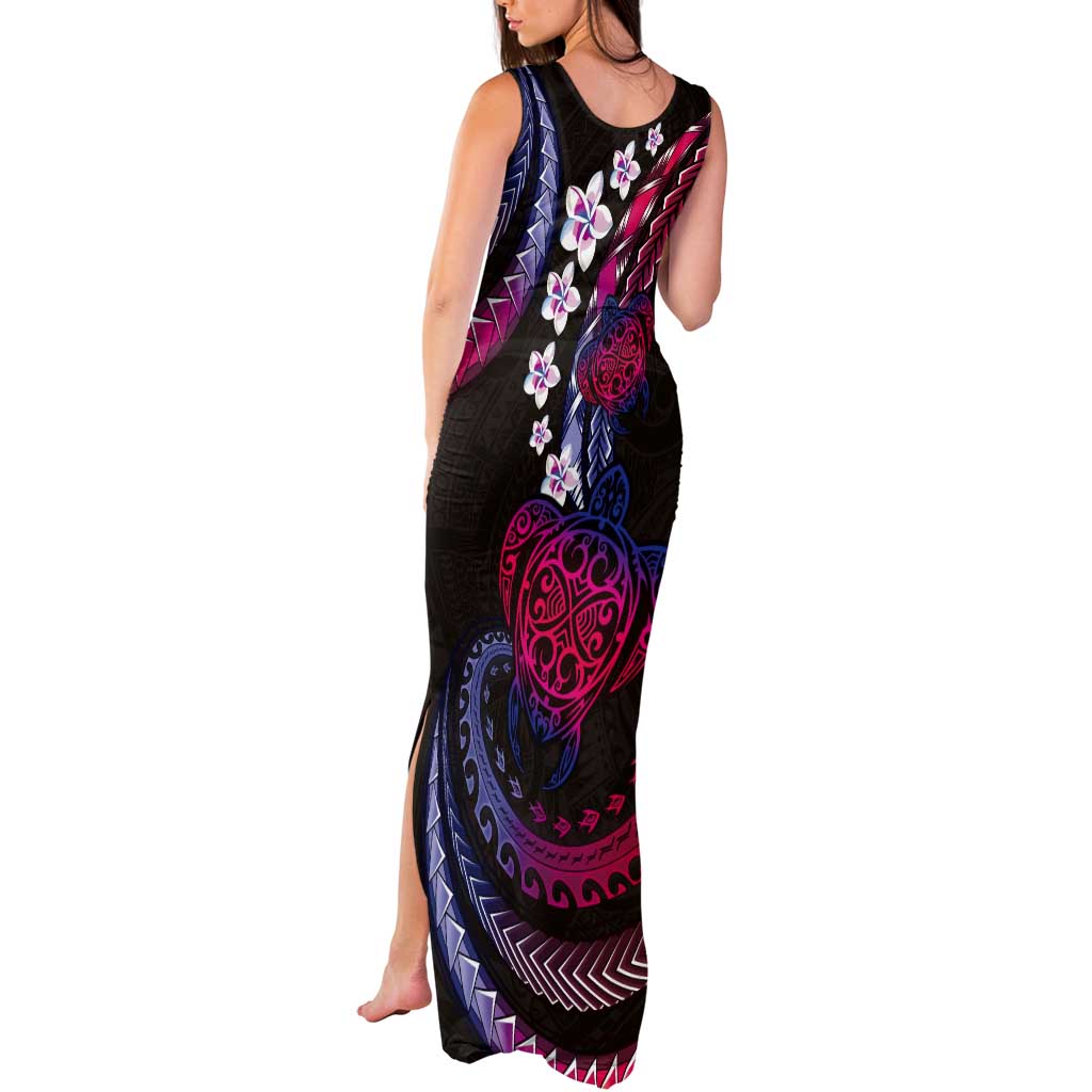 Hawaii Turtles Plumeria Tank Maxi Dress Sweet Gradient Polynesian Pattern