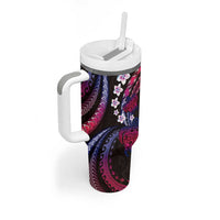 Hawaii Turtles Plumeria Tumbler With Handle Sweet Gradient Polynesian Pattern