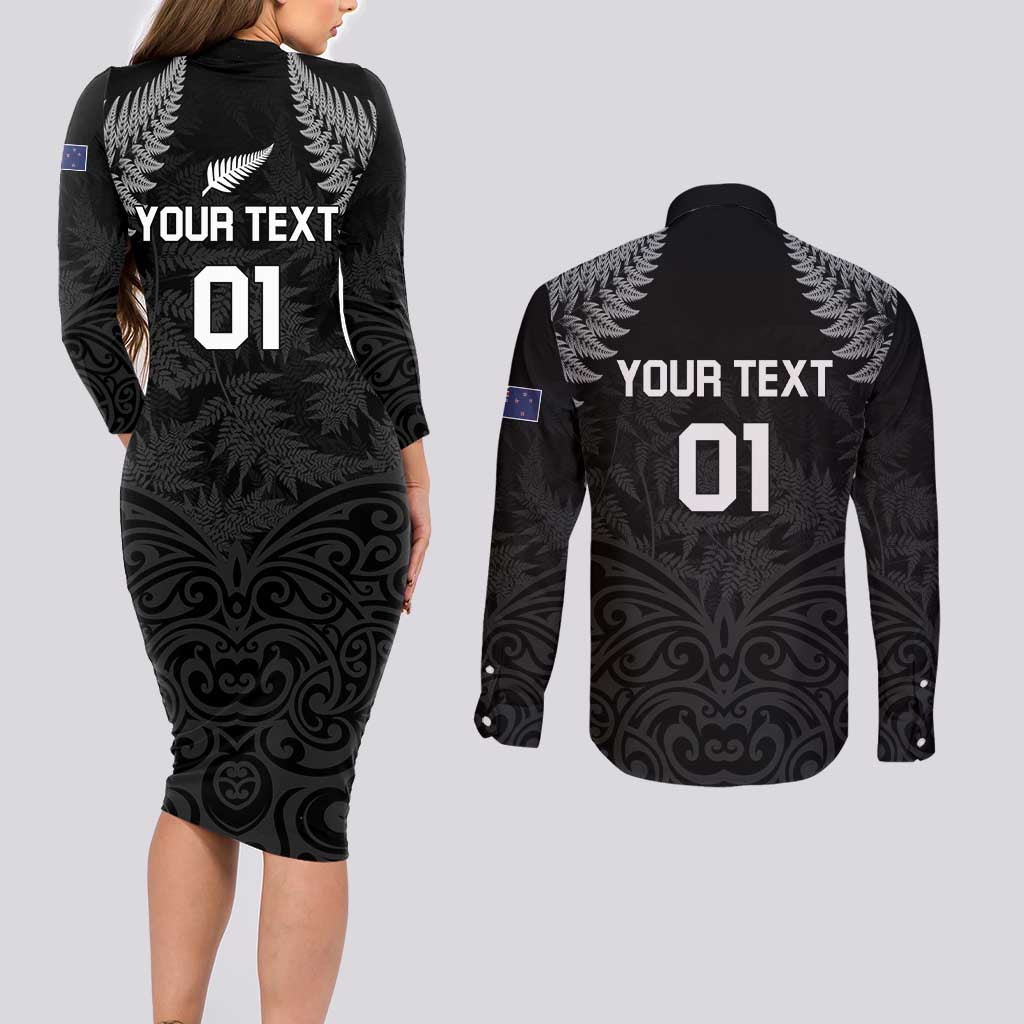 Custom New Zealand 2024 Rugby Couples Matching Long Sleeve Bodycon Dress and Long Sleeve Button Shirt Silver Fern Aotearoa Kiwi