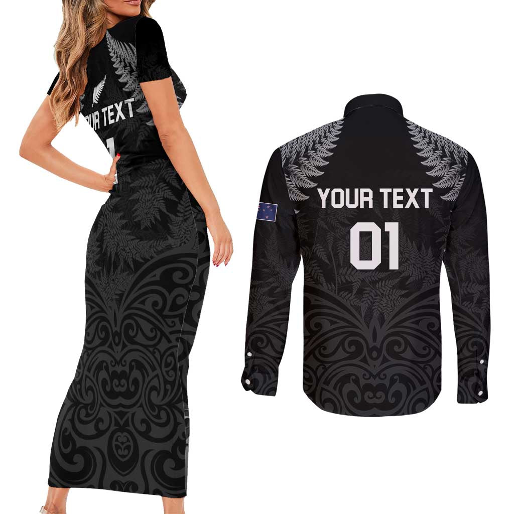 Custom New Zealand 2024 Rugby Couples Matching Short Sleeve Bodycon Dress and Long Sleeve Button Shirt Silver Fern Aotearoa Kiwi
