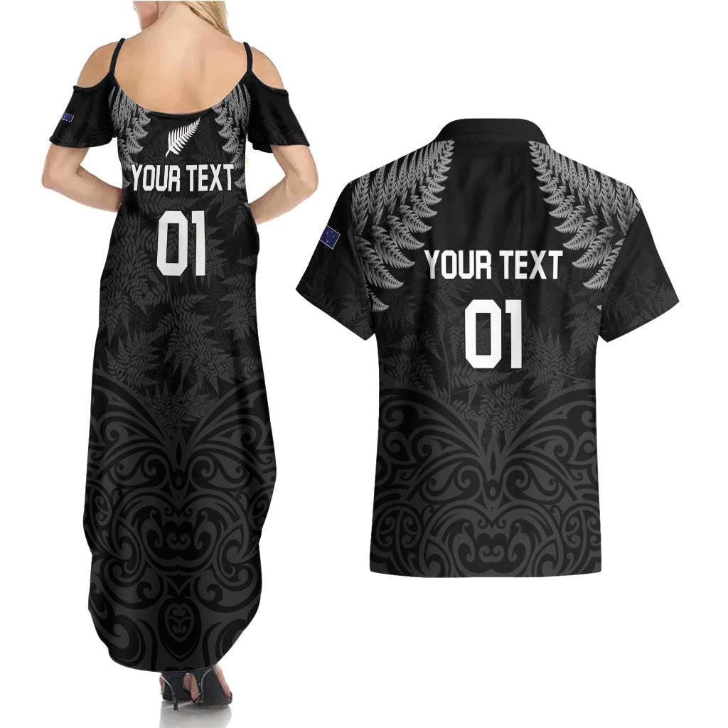 Custom New Zealand 2024 Rugby Couples Matching Summer Maxi Dress and Hawaiian Shirt Silver Fern Aotearoa Kiwi