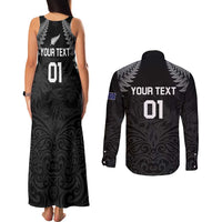 Custom New Zealand 2024 Rugby Couples Matching Tank Maxi Dress and Long Sleeve Button Shirt Silver Fern Aotearoa Kiwi