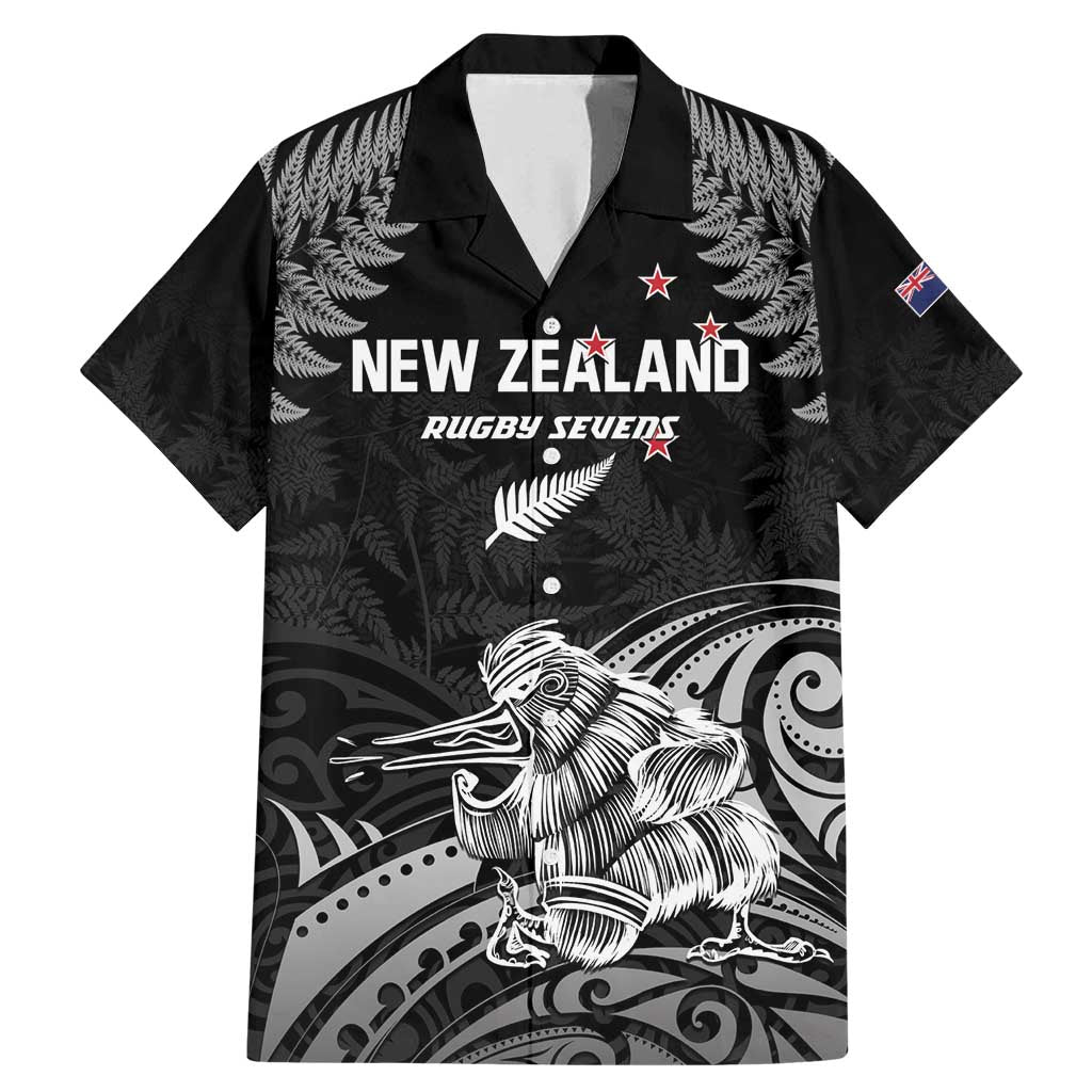 Custom New Zealand 2024 Rugby Family Matching Mermaid Dress and Hawaiian Shirt Silver Fern Aotearoa Kiwi LT01 Dad's Shirt - Short Sleeve Black - Polynesian Pride