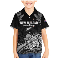 Custom New Zealand 2024 Rugby Family Matching Mermaid Dress and Hawaiian Shirt Silver Fern Aotearoa Kiwi LT01 Son's Shirt Black - Polynesian Pride