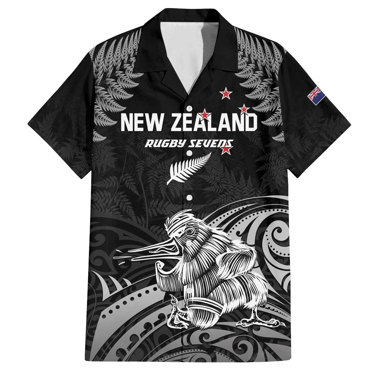 Custom New Zealand 2024 Rugby Family Matching Puletasi and Hawaiian Shirt Silver Fern Aotearoa Kiwi LT01 Dad's Shirt - Short Sleeve Black - Polynesian Pride