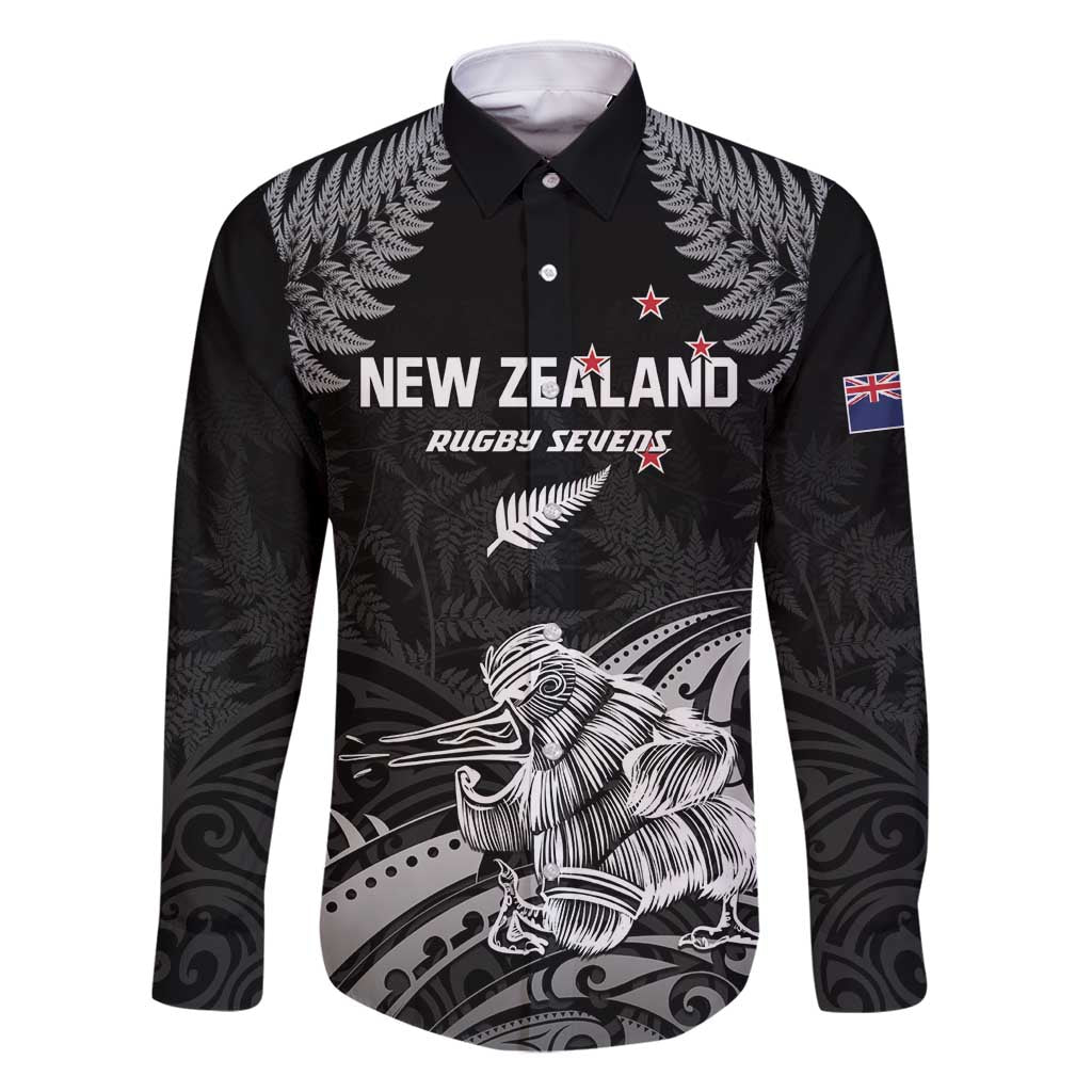 Custom New Zealand 2024 Rugby Family Matching Summer Maxi Dress and Hawaiian Shirt Silver Fern Aotearoa Kiwi LT01 Dad's Shirt - Long Sleeve Black - Polynesian Pride
