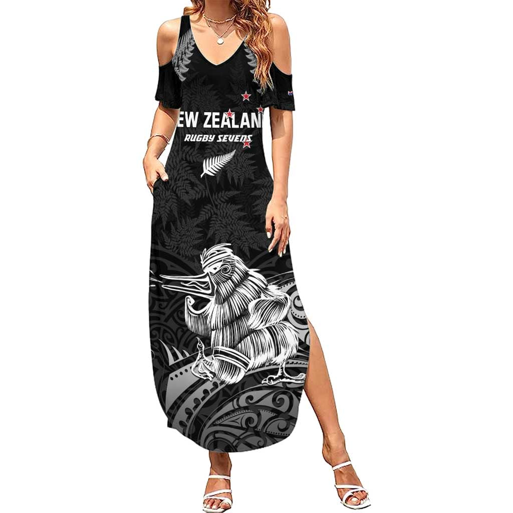 Custom New Zealand 2024 Rugby Family Matching Summer Maxi Dress and Hawaiian Shirt Silver Fern Aotearoa Kiwi LT01 Mom's Dress Black - Polynesian Pride