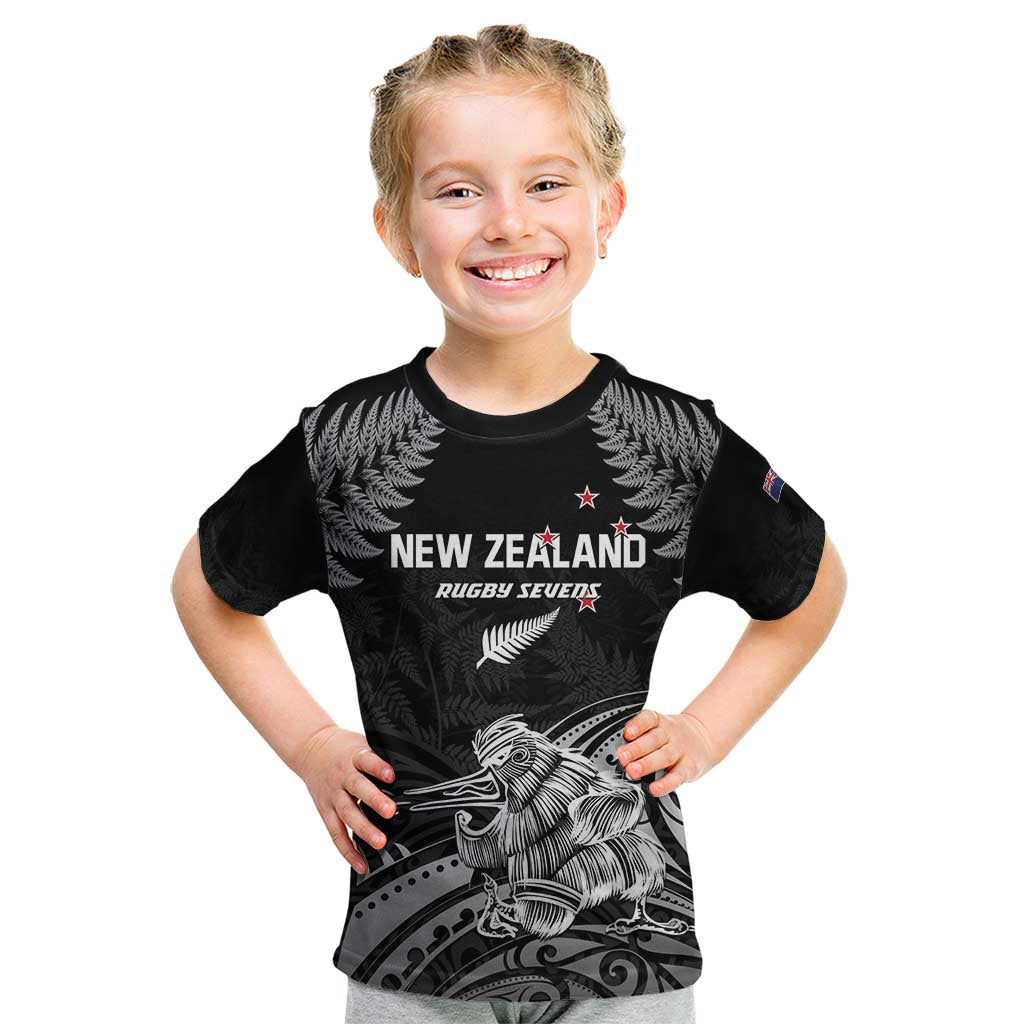 Custom New Zealand 2024 Rugby Kid T Shirt Silver Fern Aotearoa Kiwi