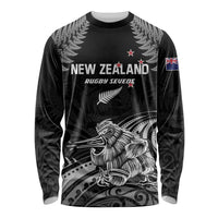 Custom New Zealand 2024 Rugby Long Sleeve Shirt Silver Fern Aotearoa Kiwi LT01 Unisex Black - Polynesian Pride
