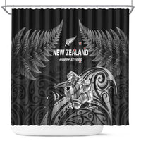New Zealand 2024 Rugby Shower Curtain Silver Fern Aotearoa Kiwi LT01 Black - Polynesian Pride