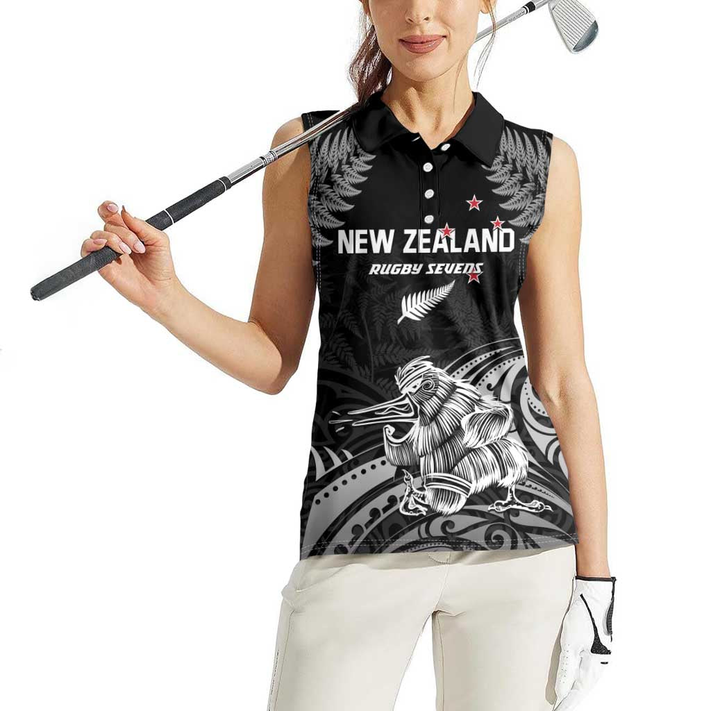 Custom New Zealand 2024 Rugby Women Sleeveless Polo Shirt Silver Fern Aotearoa Kiwi LT01 - Polynesian Pride