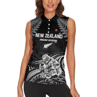 Custom New Zealand 2024 Rugby Women Sleeveless Polo Shirt Silver Fern Aotearoa Kiwi LT01 - Polynesian Pride