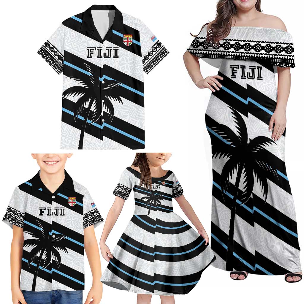 Custom Fiji 2024 Rugby Family Matching Off Shoulder Maxi Dress and Hawaiian Shirt Fijian Tapa Pattern