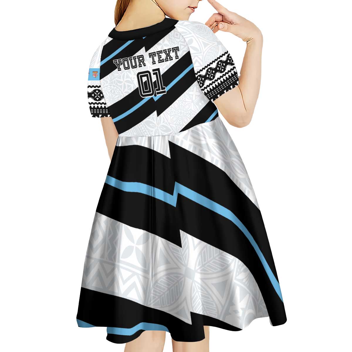 Custom Fiji 2024 Rugby Kid Short Sleeve Dress Fijian Tapa Pattern