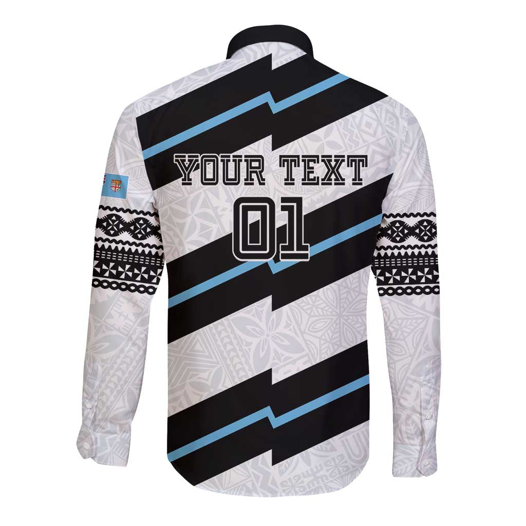 Custom Fiji 2024 Rugby Long Sleeve Button Shirt Fijian Tapa Pattern