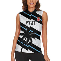 Custom Fiji 2024 Rugby Women Sleeveless Polo Shirt Fijian Tapa Pattern